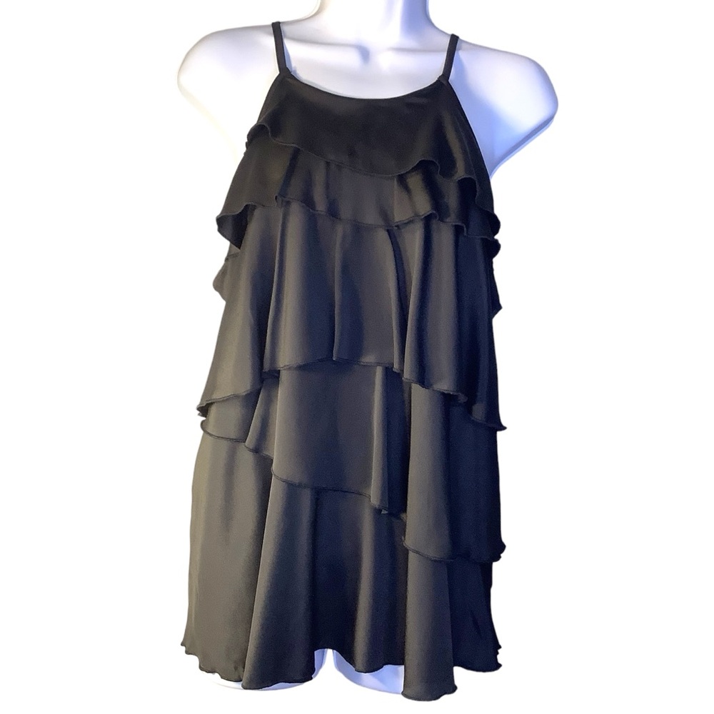 NWT WORTHINGTON Tiered Ruffle Front Black Halter Top Blouse Size Petite Large PL